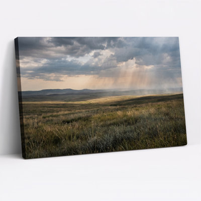 Rolling Hills With Sunbeams Through Clouds Canvas Wall Art