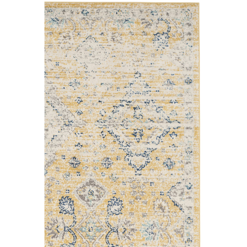 Tapis oriental doré / ivoire Gourdine, Rectangle 2 pi 2 po x 4 pi