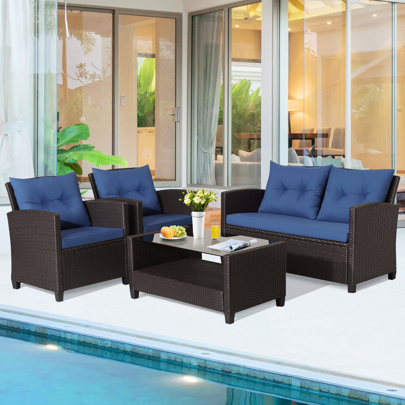 Anaan 8 - Person Patio Conversation Set with Cushions, Navy
