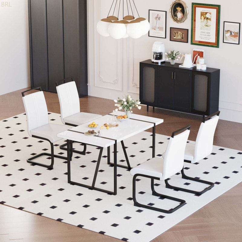 Ensemble de table de salle à manger en bois aggloméré rectangulaire blanc de 55 po et 4 chaises de salle à manger en polyuréthane
