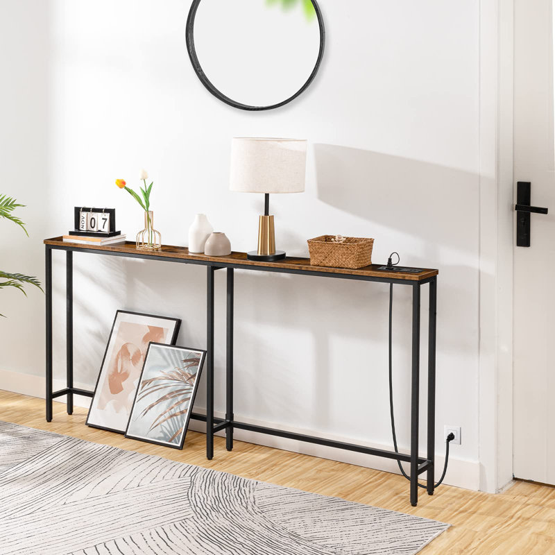 Canapé-console avec prise de courant Castiglione, Brun, H 31,5 po x l 78,7 po x P 5,9 po
