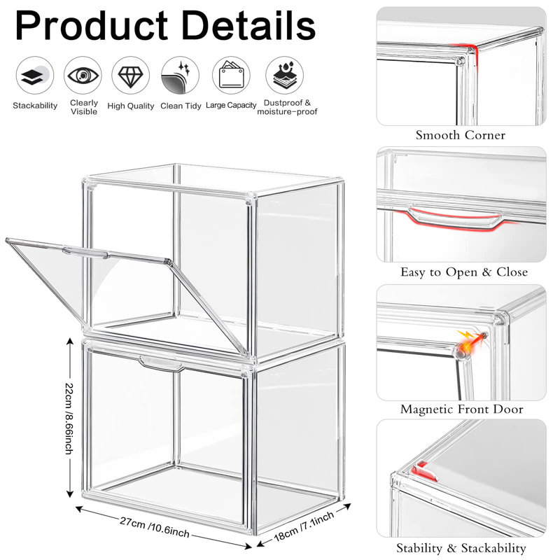 Plastic Handbag Storage Organizer For Closet, Small Acrylic Display Box For Handbag, Stackable Storage Boxes Bag Organizer With Magnetic Door For Purse Clutch Wallet Book Hats,(Clear/4 PCS)