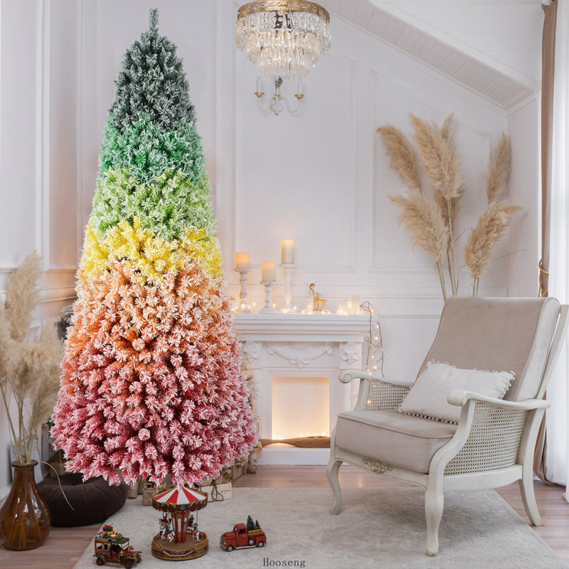 Sapin de Noël floqué arc-en-ciel dégradé de 1,80 m avec 1326 branches, H 6 pi