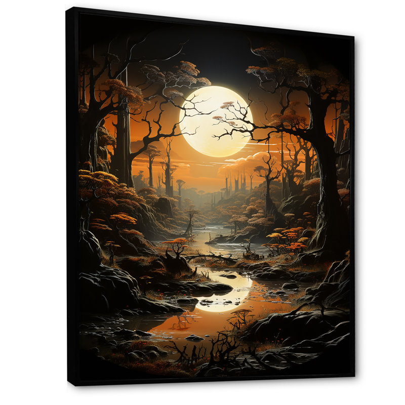Éclipse au clair de lune, H 40 po x l 30 po x P 1,5 po, Cadre flottant noir