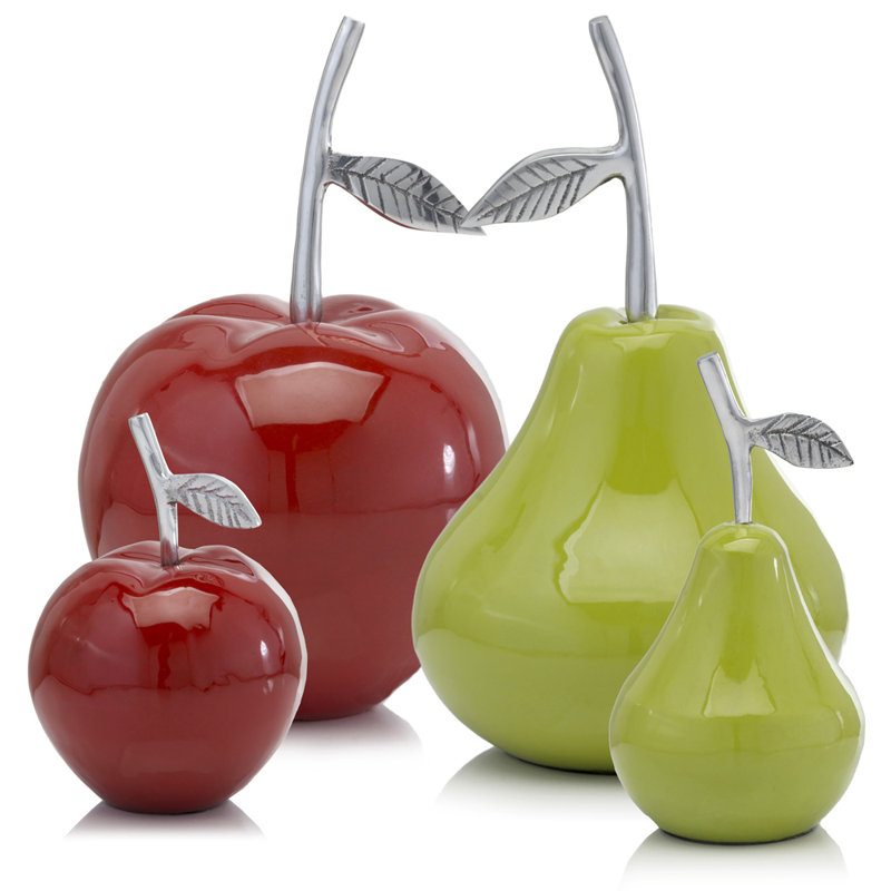 Gennoviva Aluminum Decorative Apple Tabletop Sculpture, Buffed/Red, 11" H x 5.5" W x 5.5" D