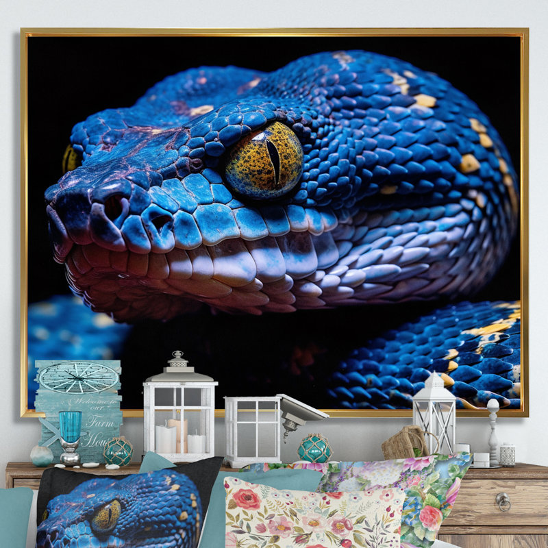 «Blue Anaconda Snake», reproduction de photo sur toile, H 30 po x l 40 po, Cadre flottant doré