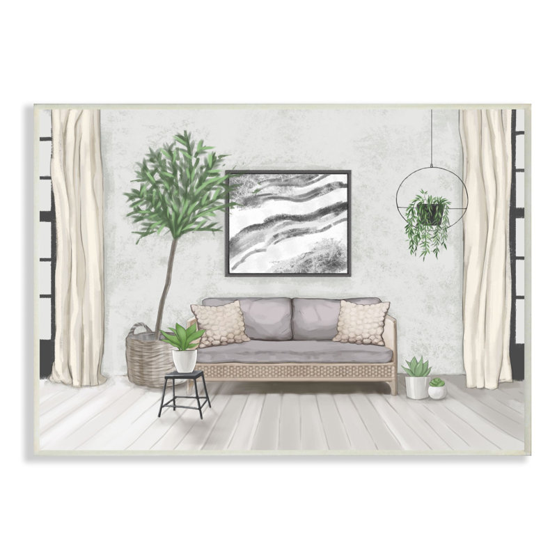 «Modern Living Room Interior Design Green Grey», impression, H 10 po x l 15 po, Plaque murale