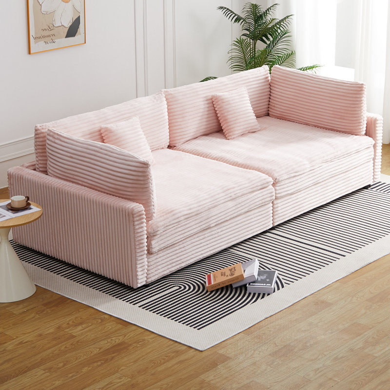 Blush Pink Plush Modular Sofa With Soft Farah Fabric For Charming Home Interiors, Pink
