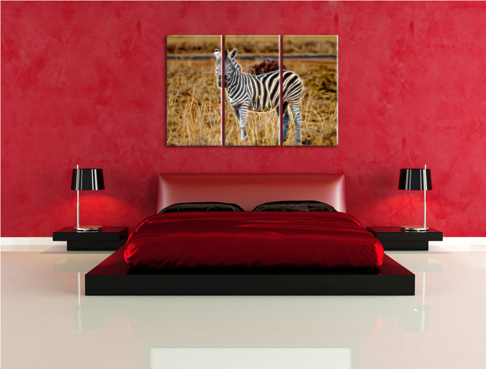 3-tlg. Leinwandbilder-Set „Zebra im Wildgras“, Grafikdruck