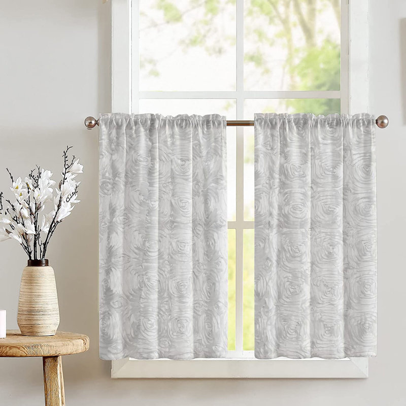 Rideau de café l 27 po Floral Tailored, Blanc