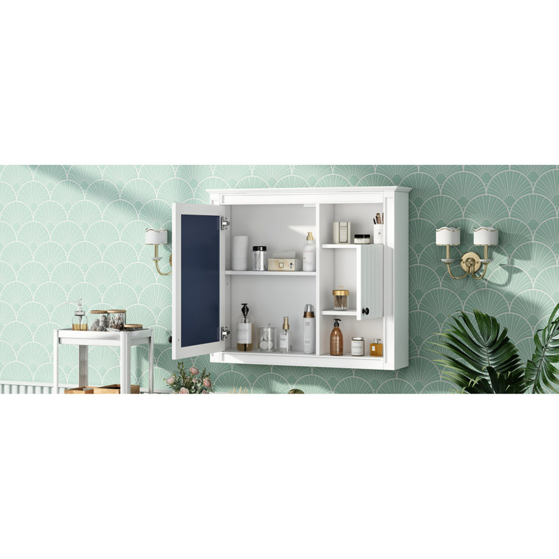 Armoire murale de salle de bain 32 po - blanc avec miroir et 3 tablettes