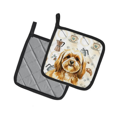 Paire de porte-cafetières Gold Lhasa Apso