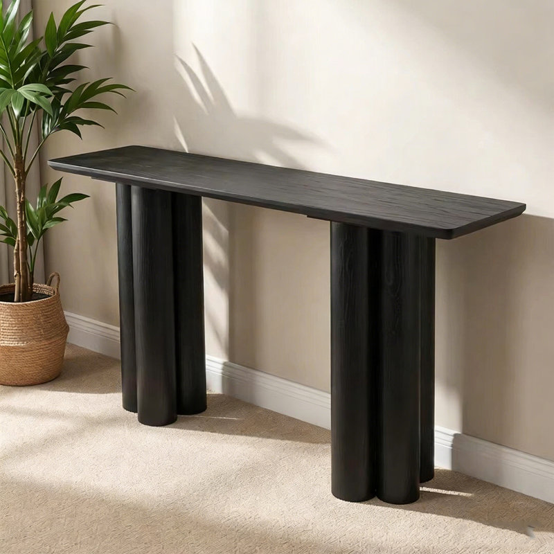 Retro Minimalist Art Console Table, 33.46" H x 62.99" W x 14.96" D, Black