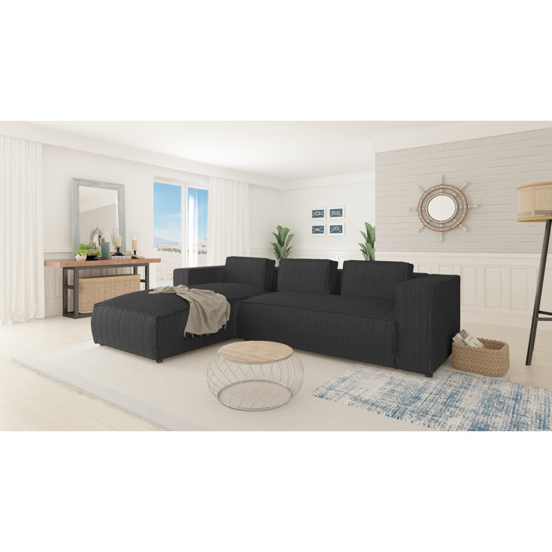  Cord Corner Chaise Sofa, Left Hand Facing, Grey