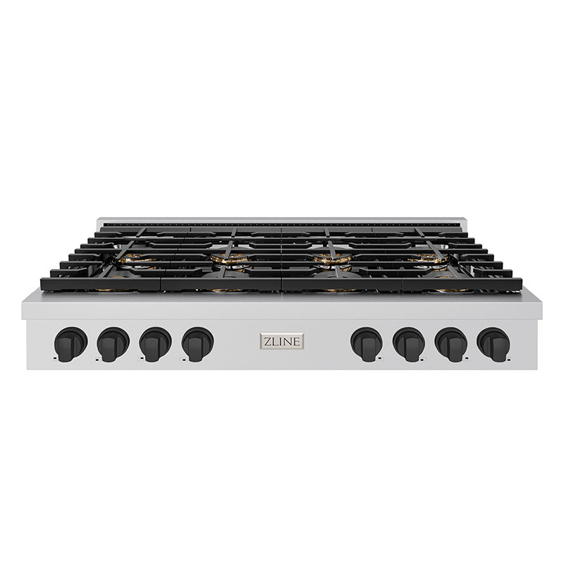 ZLINE Autograph 48 in. Stainless Steel Paramount Rangetop with 8 DuoPro Burners and Gold Accents, Matte Black