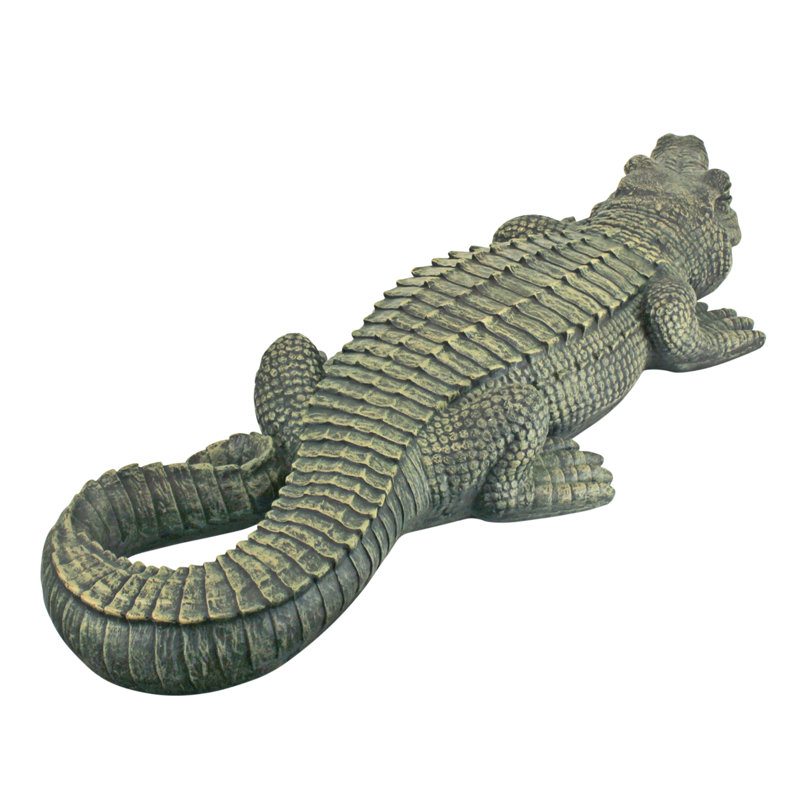 Large Hand-Painted Green Resin Alligator Garden Statue