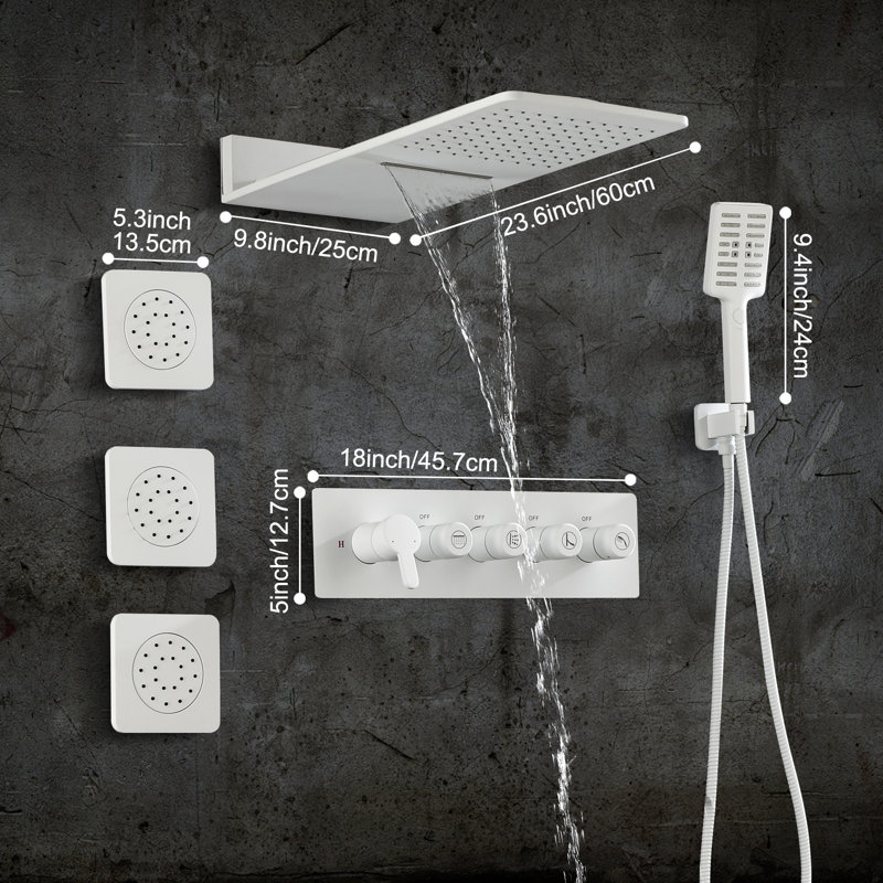 Système de douche mural avec 3 jets de corps et douche à main, Blanc
