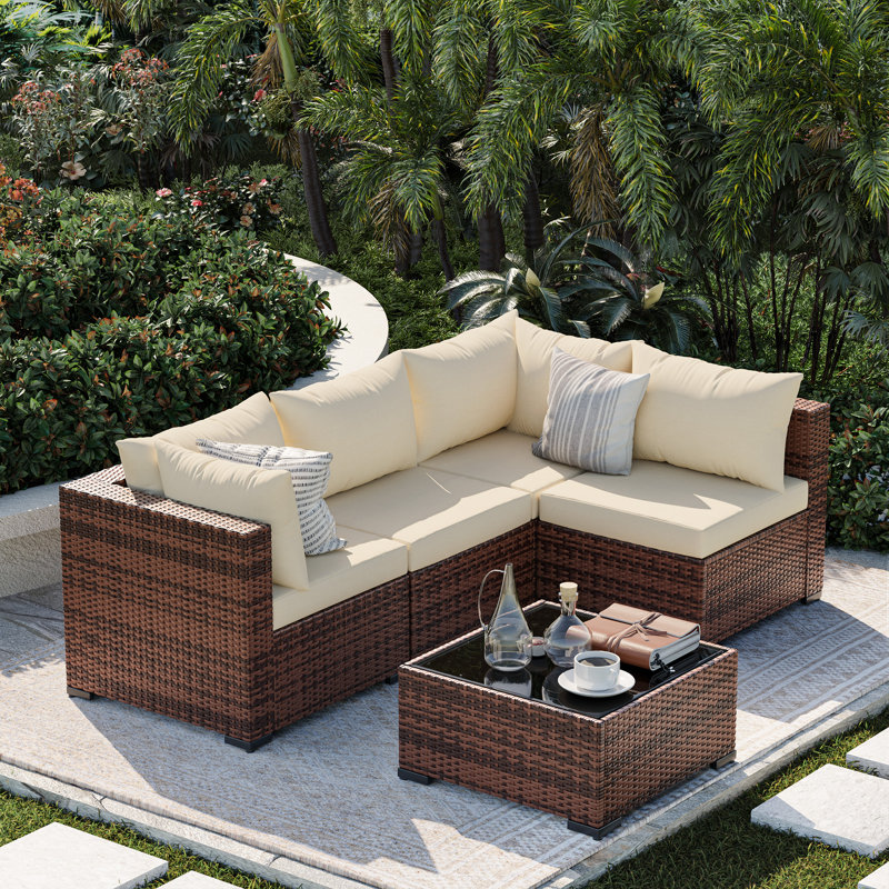 4 - Person Outdoor Wicker Patio Conversation Furniture Set, Beige