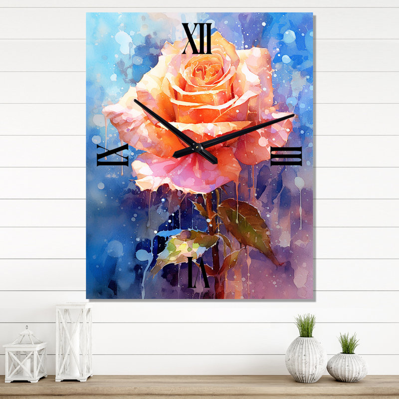 Horloge murale moderne Peach Blue Rose Reverie II, Médium
