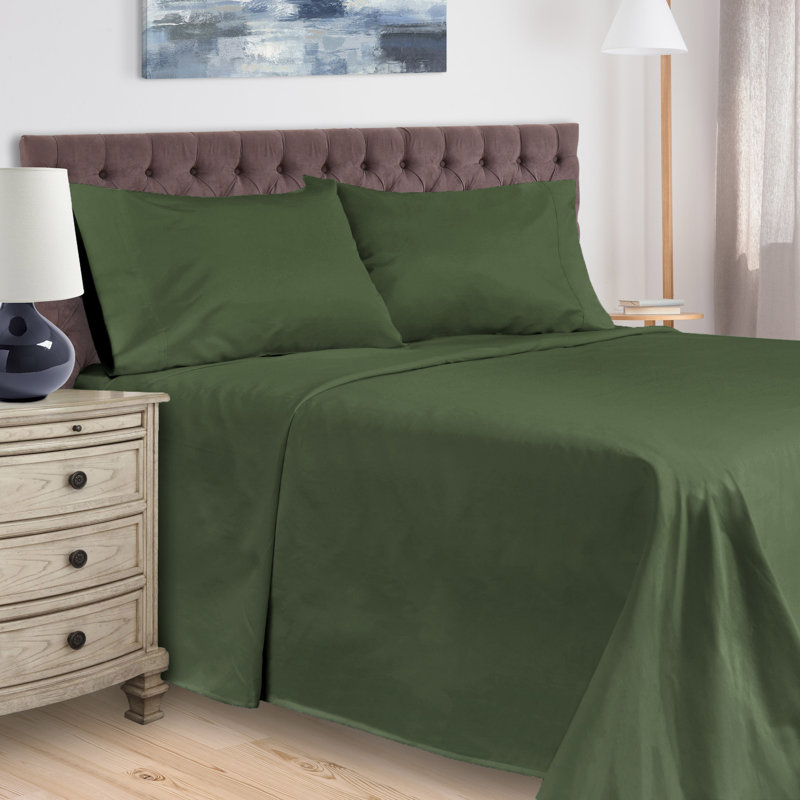 BNM Gisla Deep Pocket 400-Thread Count Standard Cotton Solid Sheet Set, Full Sheet Set with 2 Pillowcases, Hunter Green
