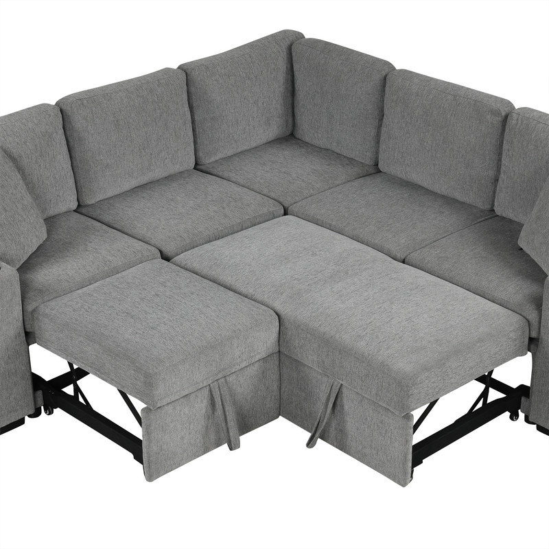 Canapé-lit modulaire convertible avec repose-pieds et ports USB, Gris chenille