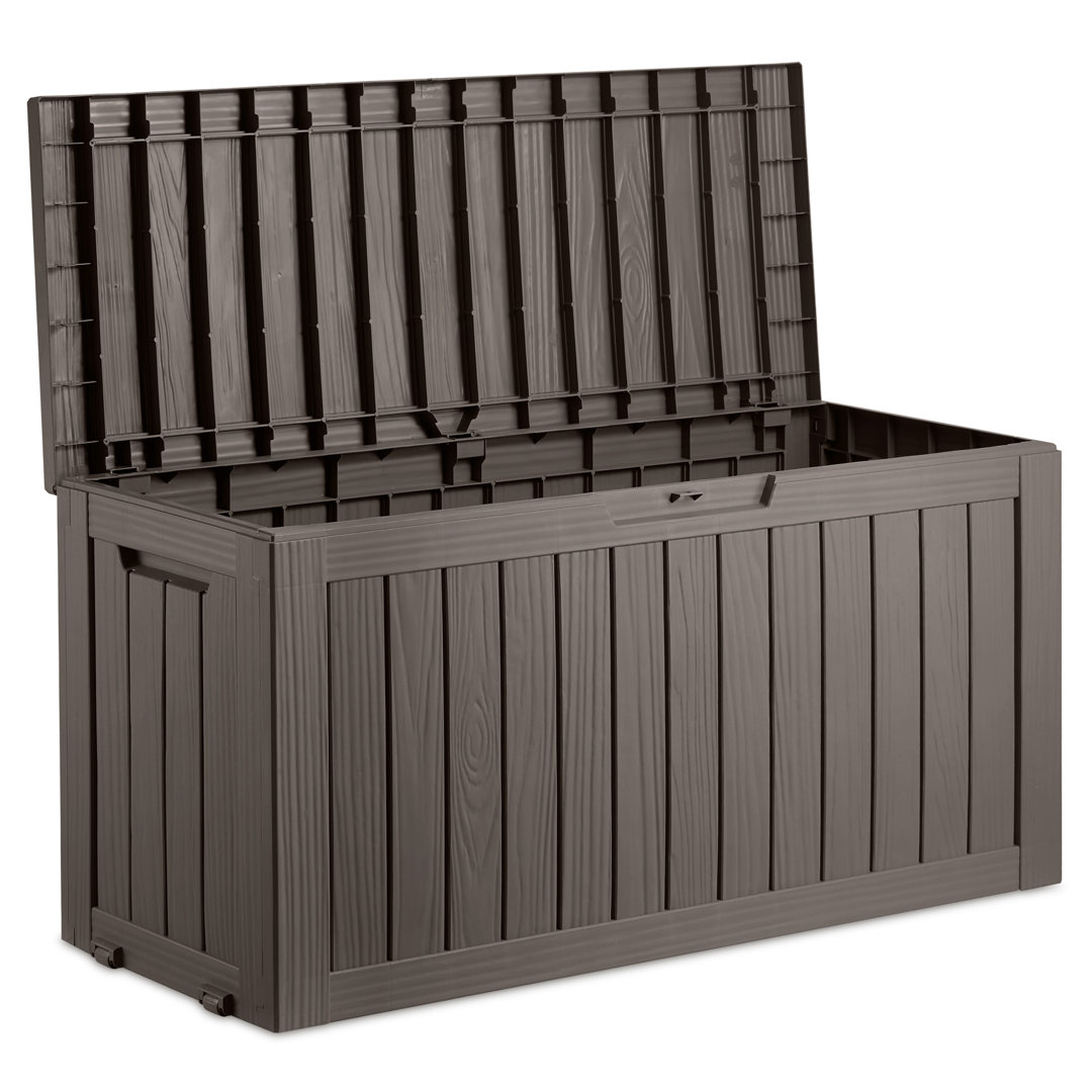 VonHaus 117cm W 270L Polypropylene Plastic Lockable Deck Box with Wheels in Grey
