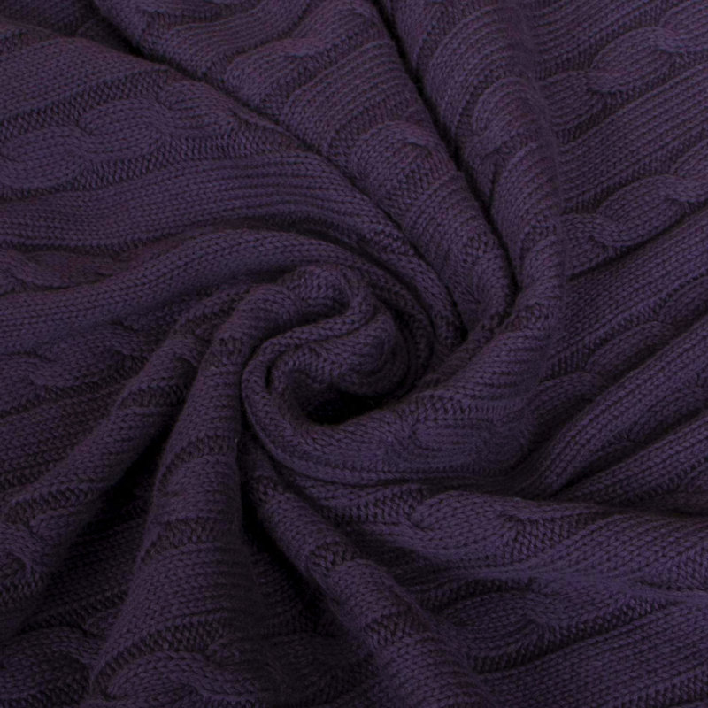 Plaid tricoté, 100 % coton pur, lavable à la machine, L 90 po x l 68 po, Mauve aubergine