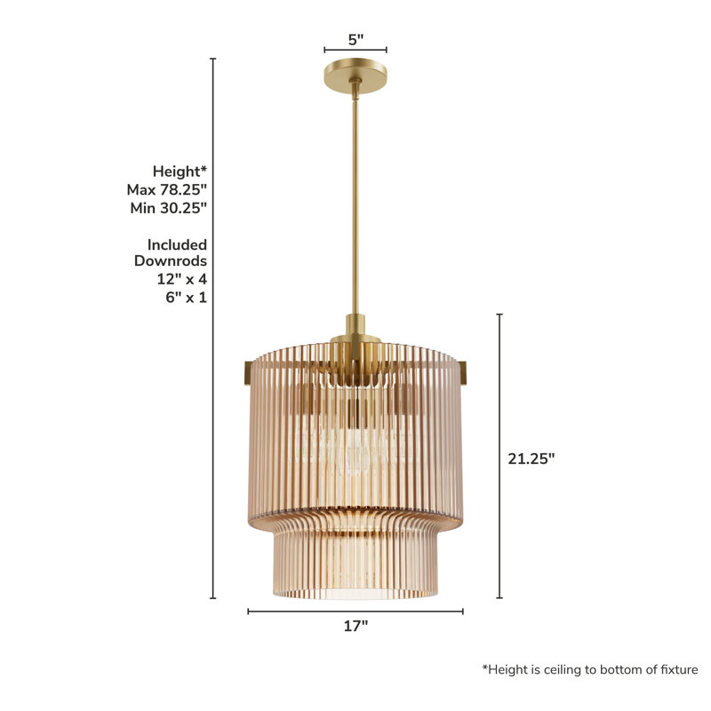 Ontario 3 Light Pendant Ceiling Light Fixture, Tan, Gold