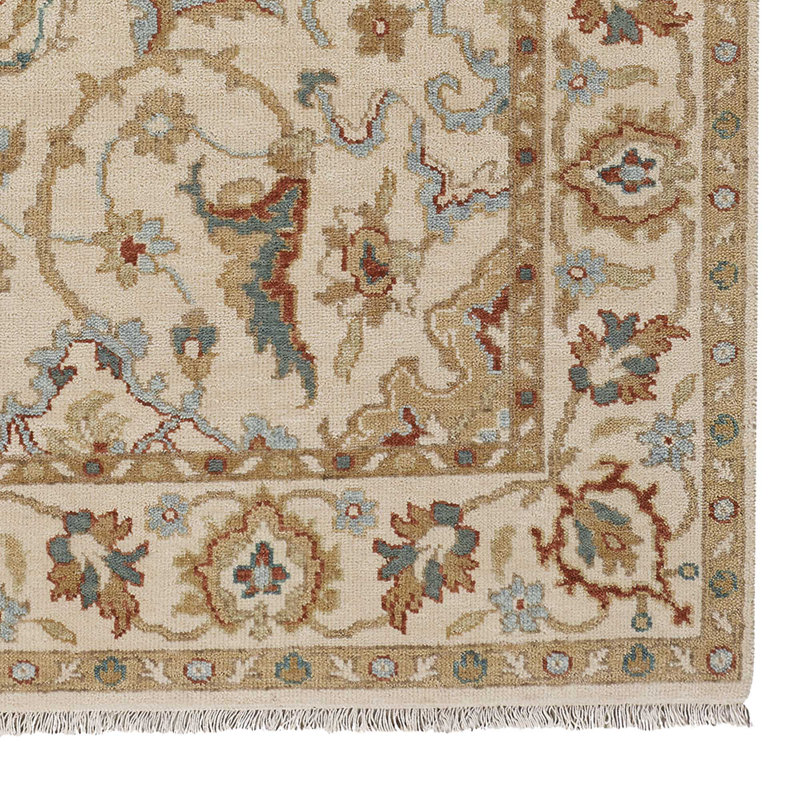 Sarah Hand-Knotted Wool Beige Ivory Area Rug, Rectangle 8' x 10'