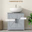 Armoire de rangement à piédestal, lavabo de salle de bain avec 2 portes de grange et tablette réglable, gris foncé (sans lavabo)