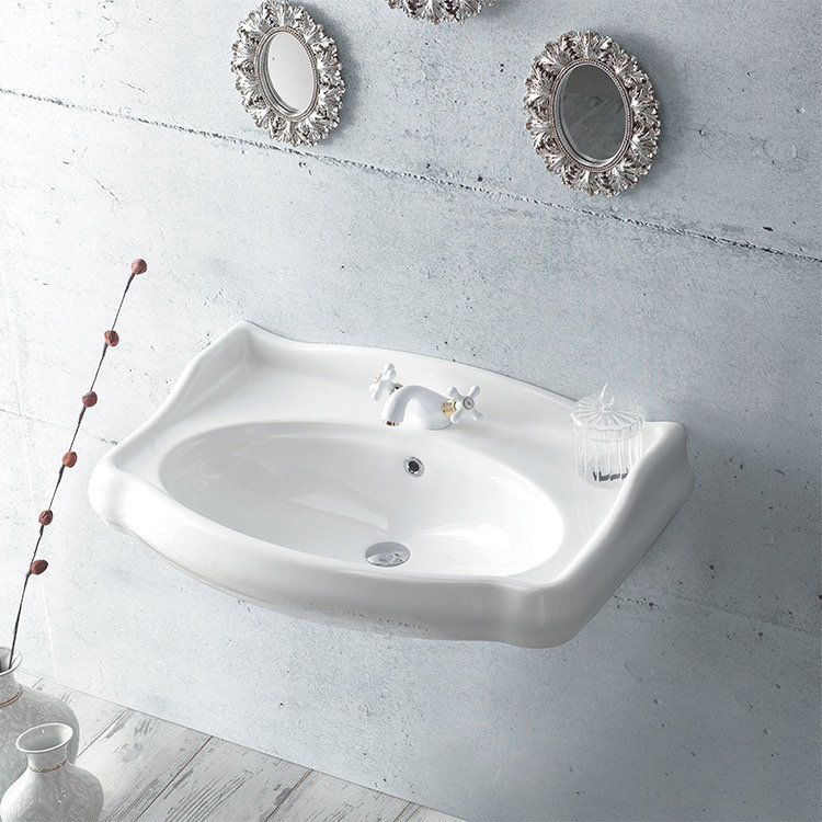 CeraStyle By Nameeks 21.06'' Glossy White Ceramic Rectangular Bathroom Sink with Overflow, 3 Hole
