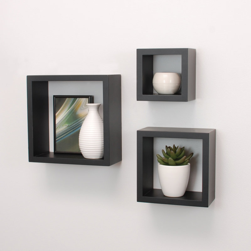 Tablette décorative carré 3 pièces Golo, Noir