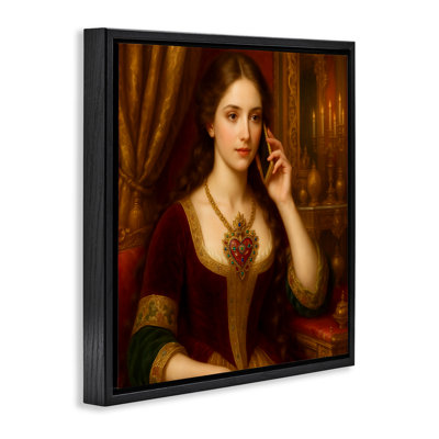 Femme rococo avec cadre flottant pour téléphone portable, design par Grotto Studios