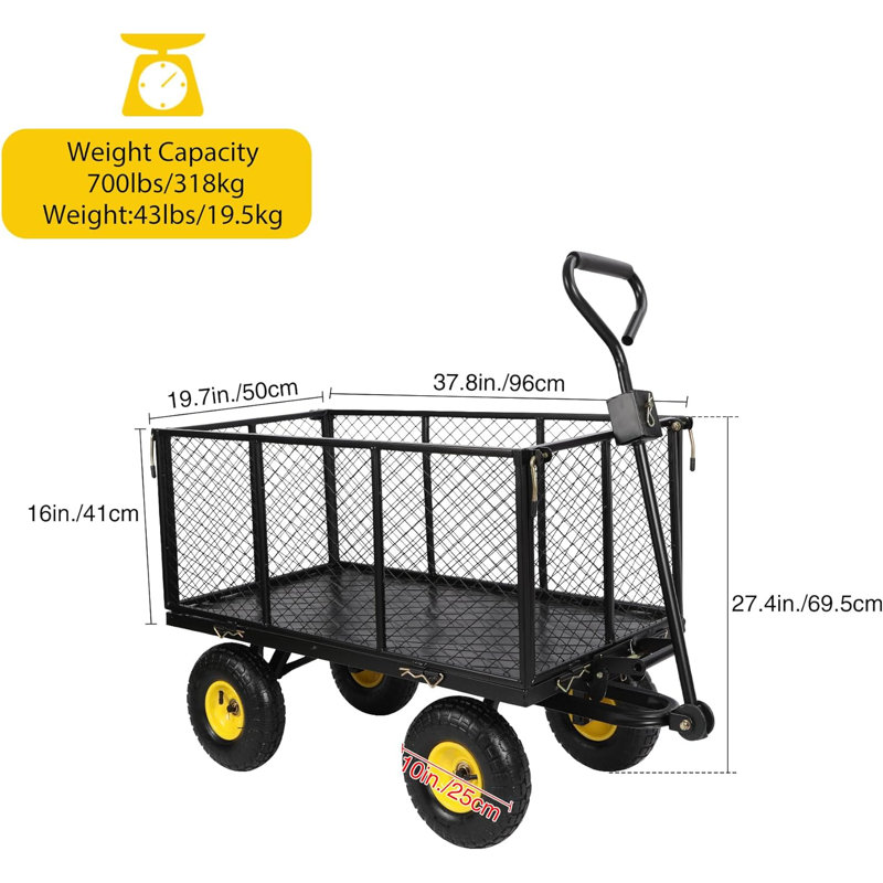 700lbs Dump Garden Carts with Removable Sides