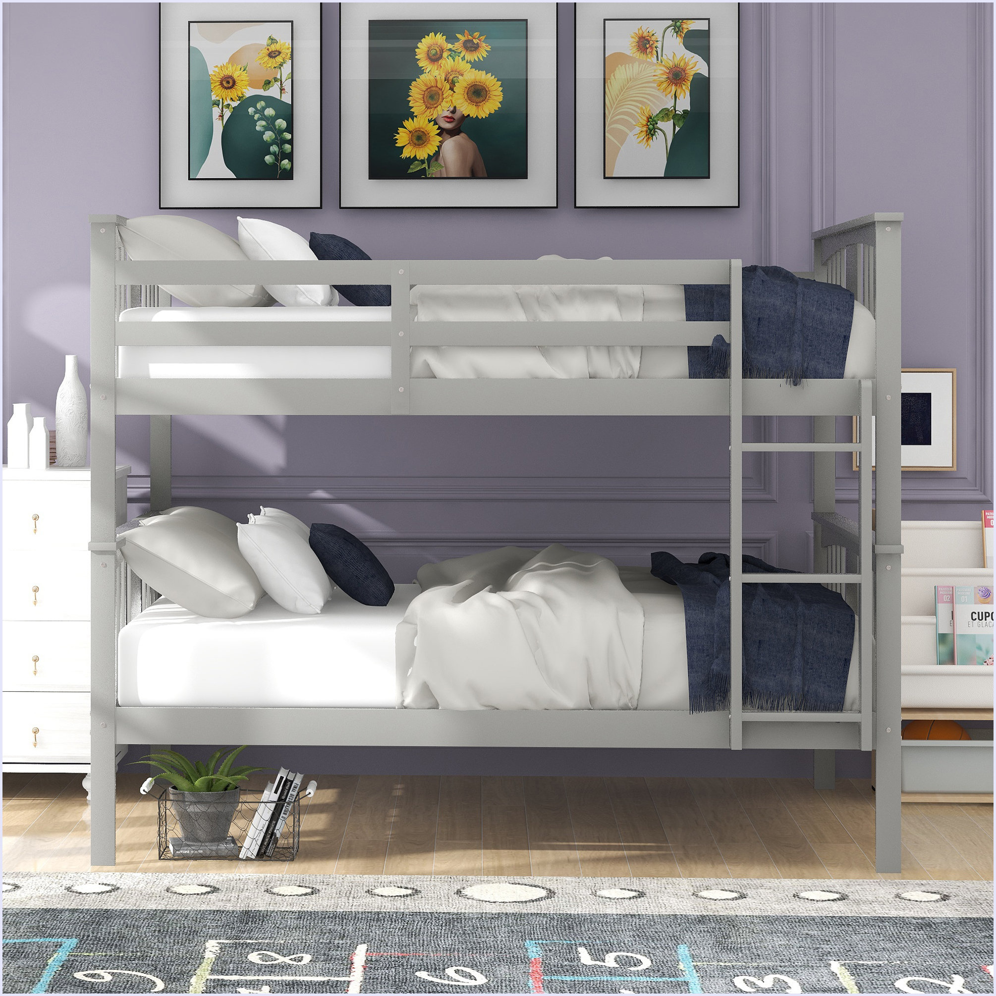 Harriet Bee Full Over Full Bunk Bed With Ladder For Bedroom | Wayfair