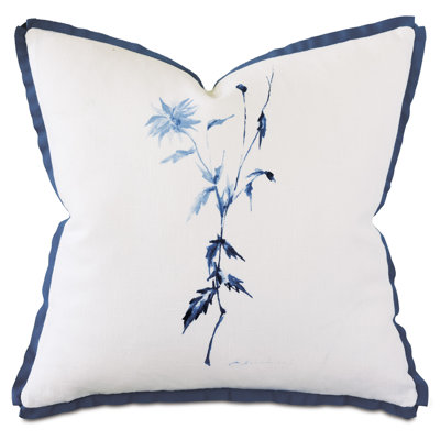Monogram Appliqued Feather Linen Reversible Throw Pillow