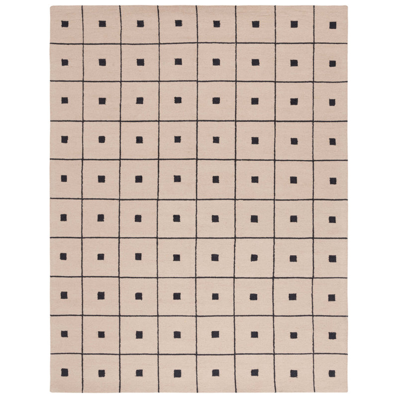 Martha Stewart 300 Hand Tufted Wool/Cotton with Latex Geometric Rug in Beige/Black, Rectangle 8' x 10'
