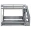 Lit escamotable double au-dessus de double avec élévateur hydraulique, bureau caché et escalier de rangement - Gris compact