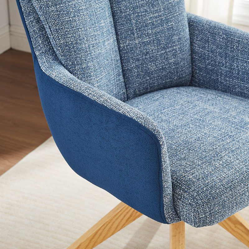 Bernab Swivel Polyester Upholstered Home Office Task Desk Chair (Set of 2), Blue