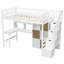 Lit mezzanine simple en bois avec bureau intégré en forme de L, lumières DEL, tablettes de rangement, armoires et escalier-1556578161