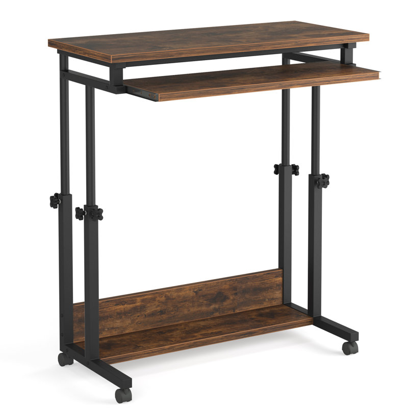 Deperte Adjustable Metal Base Standing Desk, Brown/Black