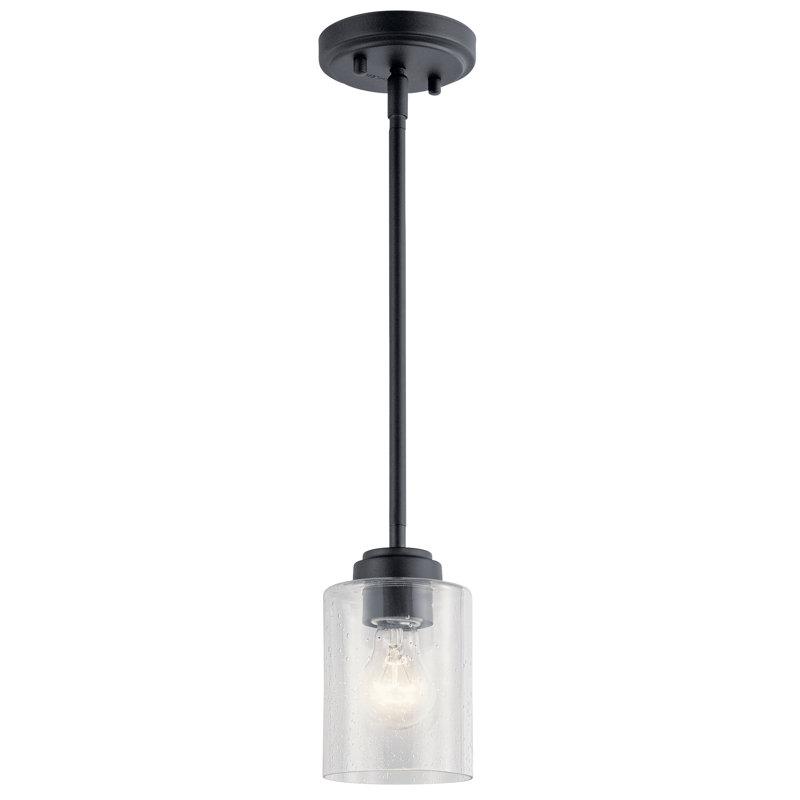 Winslow Contemporary Mini Pendant in Black with Clear Seeded Glass