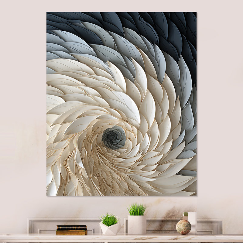 «White and Blue Feather Spiral I», reproduction d'art géométrique murale en métal, H 32 po x l 24 po x P 1 po