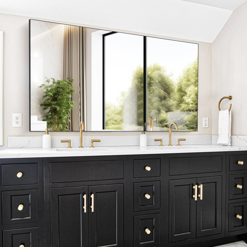 Rectangle Aluminum Framed Wall-mounted Vanity Mirrors, 48" x 84", Black