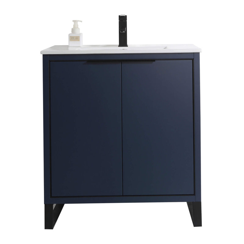 Ensemble de meuble-lavabo simple 30 po, Noir mat, Bleu marine