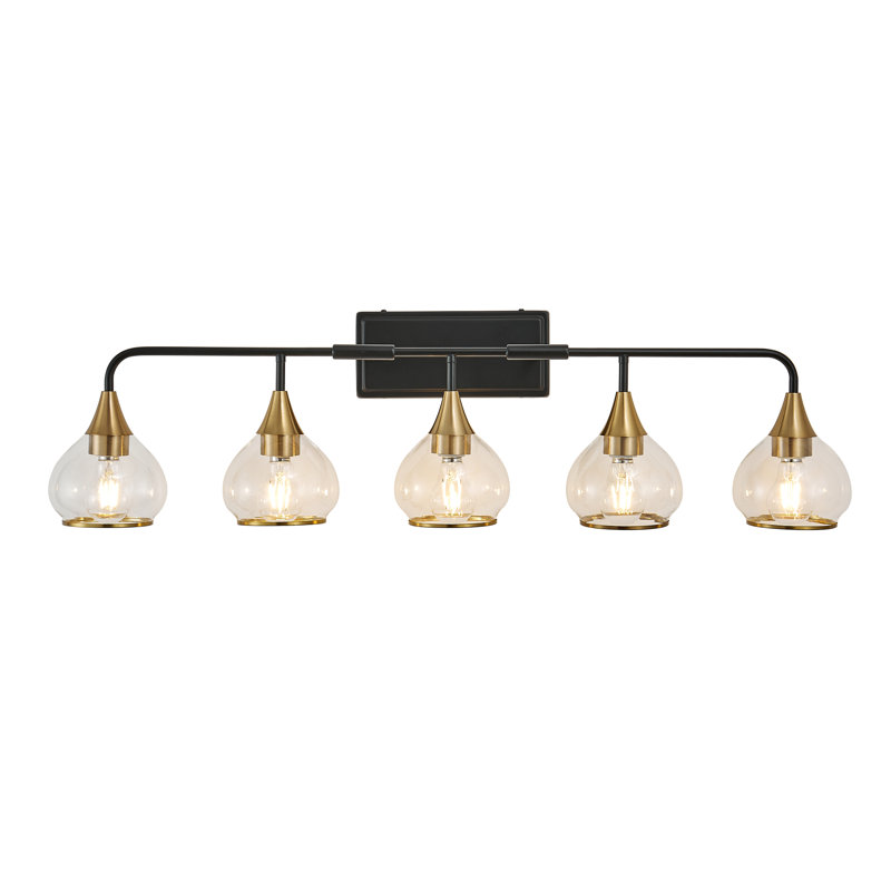 5 Light Bathroom Vanity Light Wall Mounted Above Mirror with Clear Glass Globe Shades Modern Metal Fixture, 5 Lights