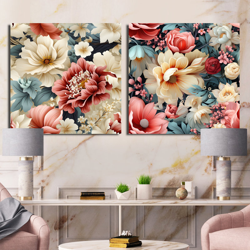 Faustine - Floral Square Collage Set Of 2, 36" H x 73" W, Wrapped Canvas