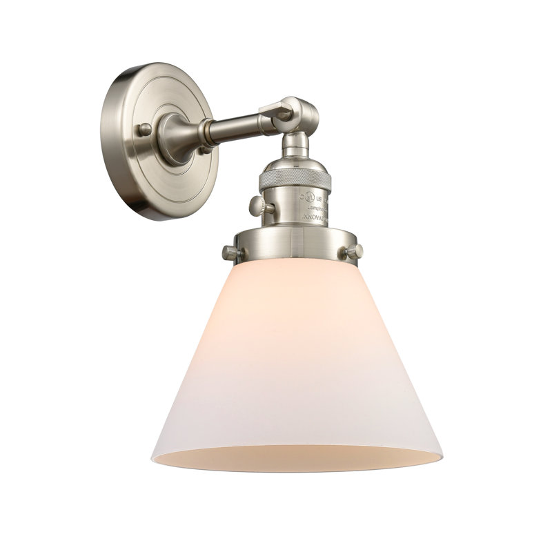 Applique murale 1 lumière Cone, Boîtier blanc mat, Nickel satiné brossé, Ampoule non incluse