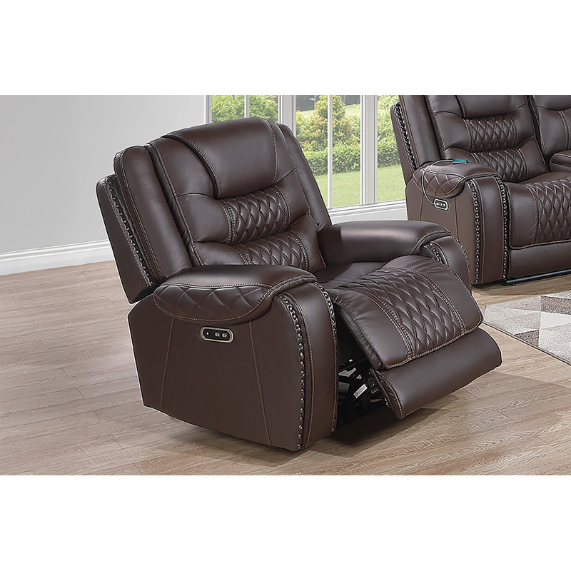 Fauteuil inclinable électrique Aidan, Cuir fleur chocolat