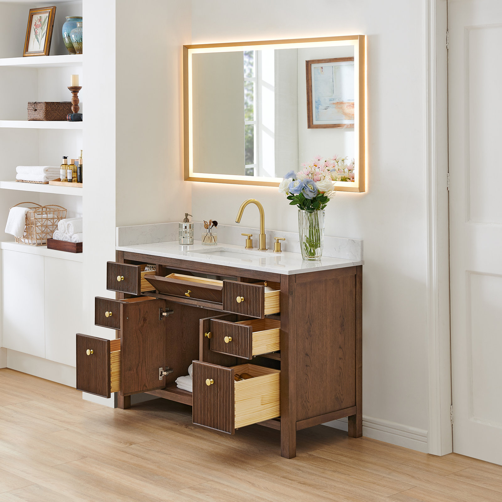 Lala 48" Single Bathroom Vanity, Brown Brushed Oak